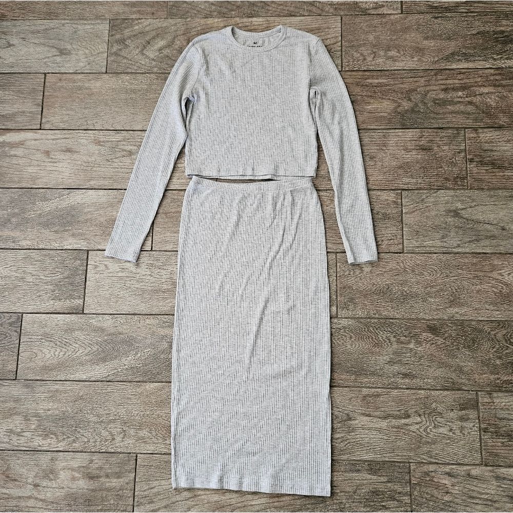 H&M Gray Ribbed Knit Two-Piece Set